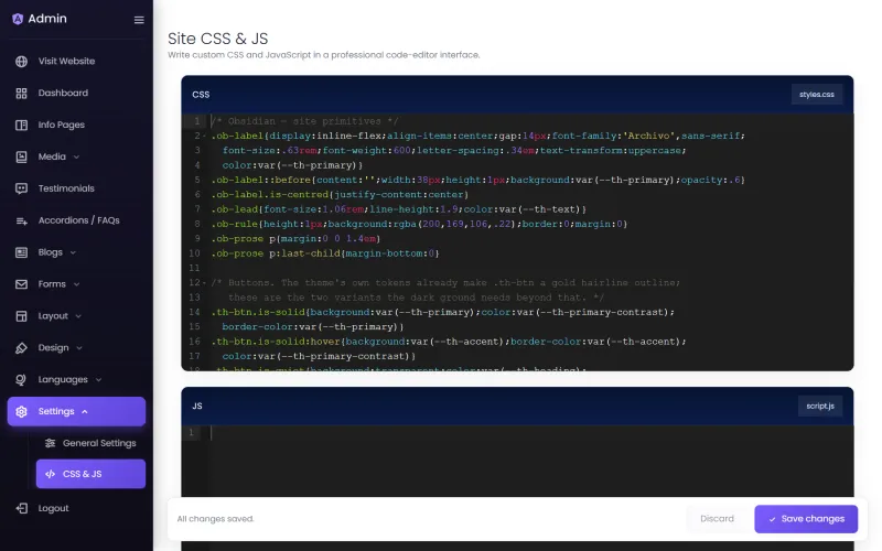 The CSS & JS editors