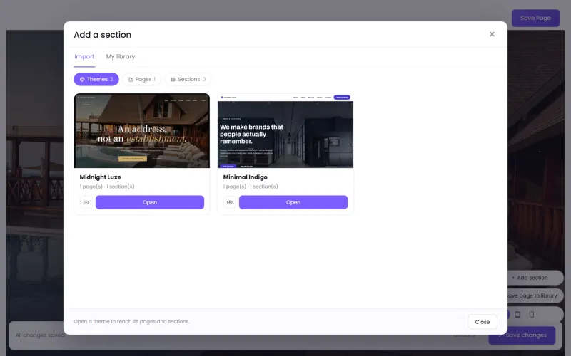 Adding a section from the library