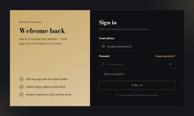 Your website's sign-in page
