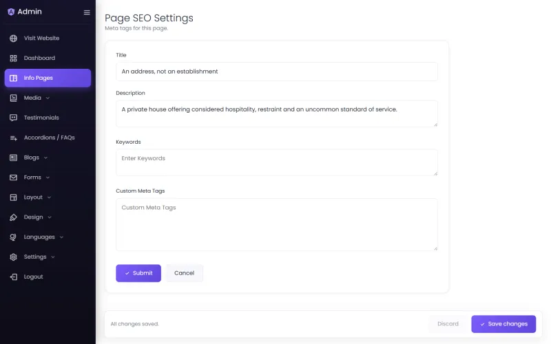 Page SEO settings