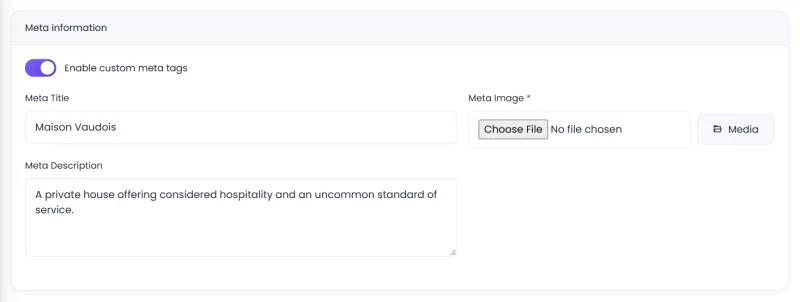 Meta information in General Settings
