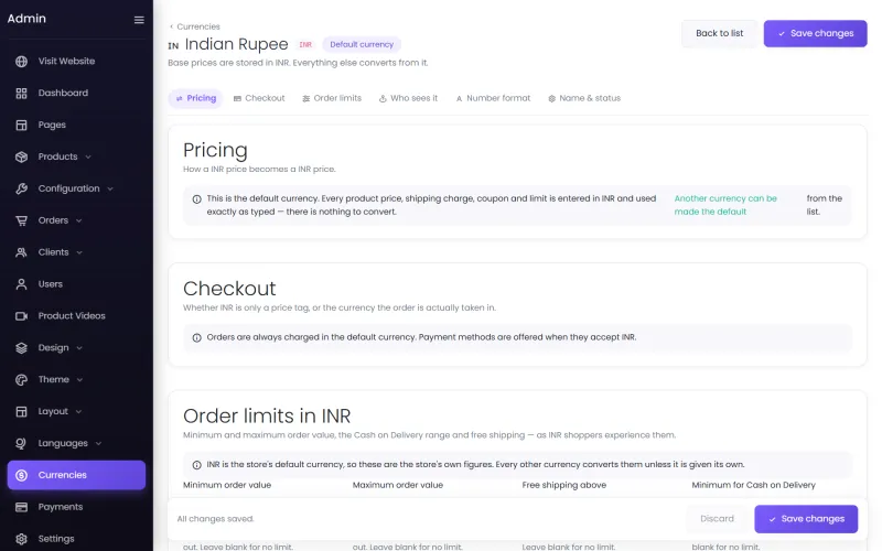 Configuring a currency