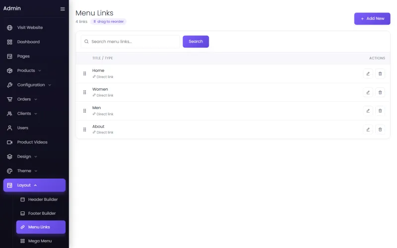Menu links