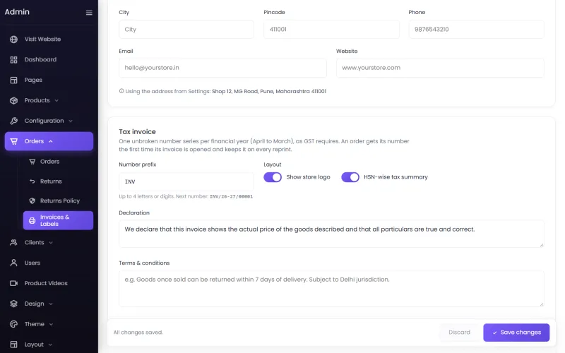Invoice settings
