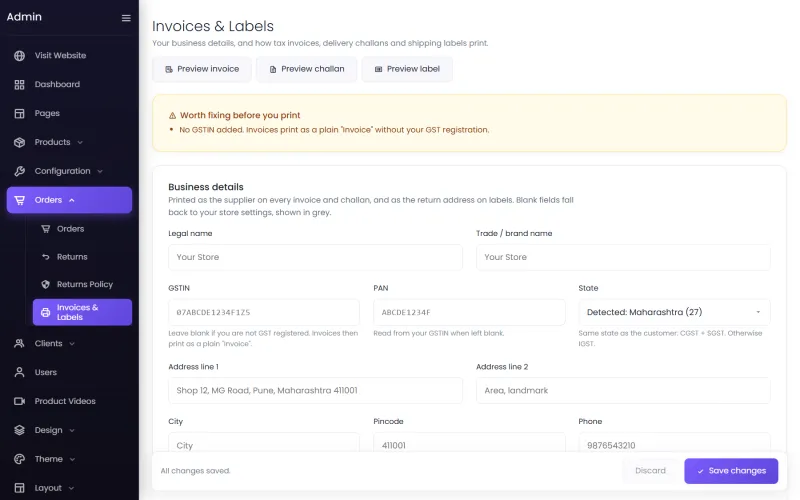 Invoices & Labels