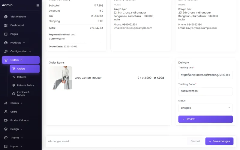 Items and delivery
