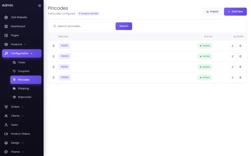 The pincode list
