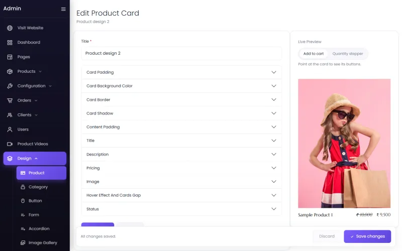 Editing a product card