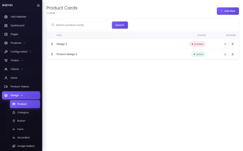 Product card designs