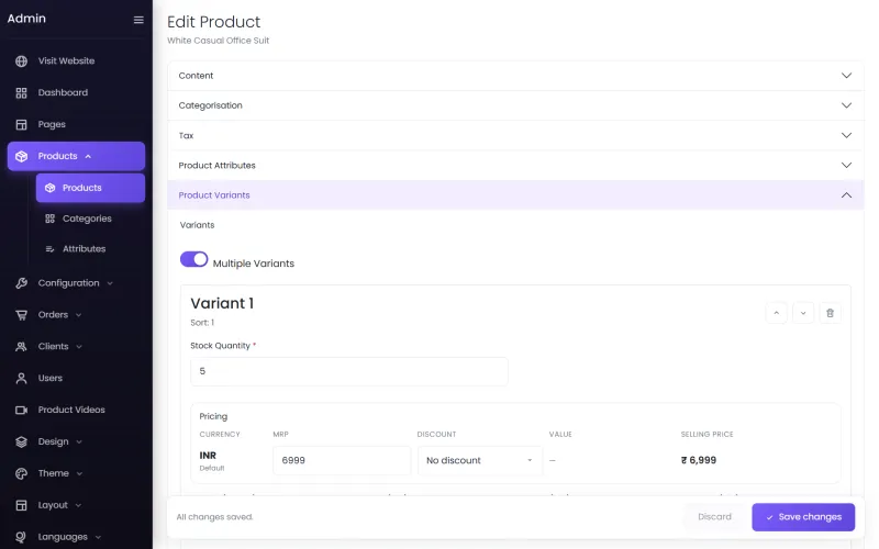 Variant pricing