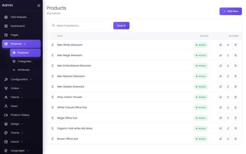 The product list
