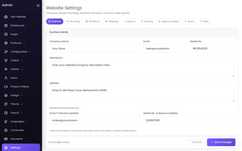 Website Settings