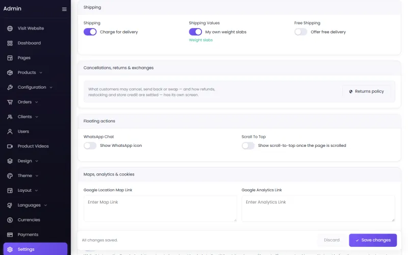 Shipping settings