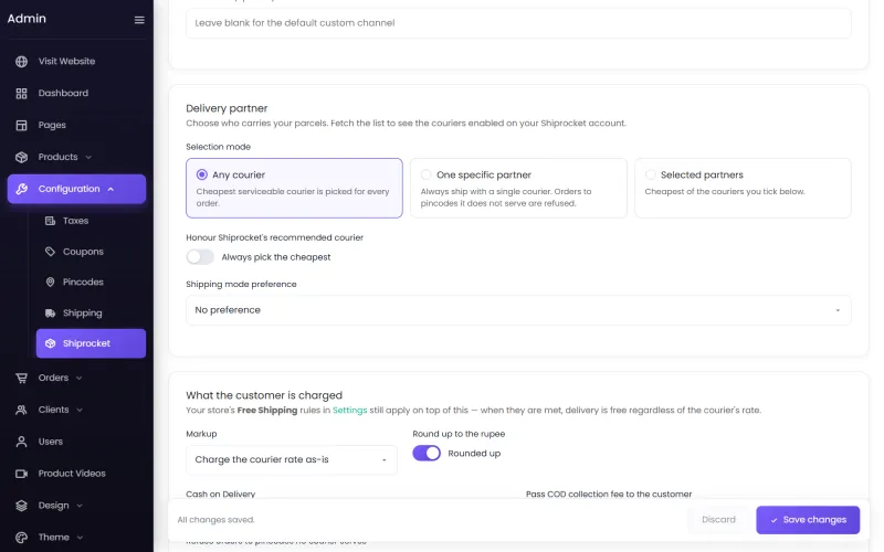 Delivery partner options