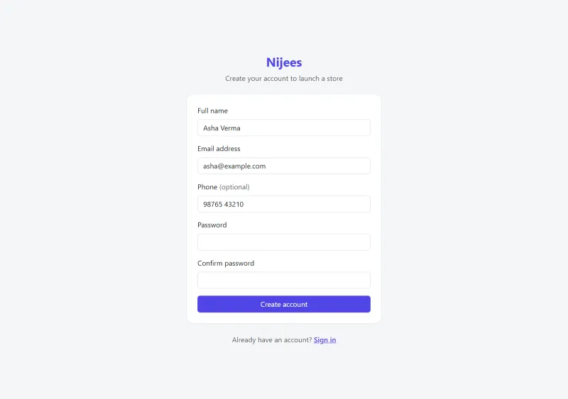 The sign-up page